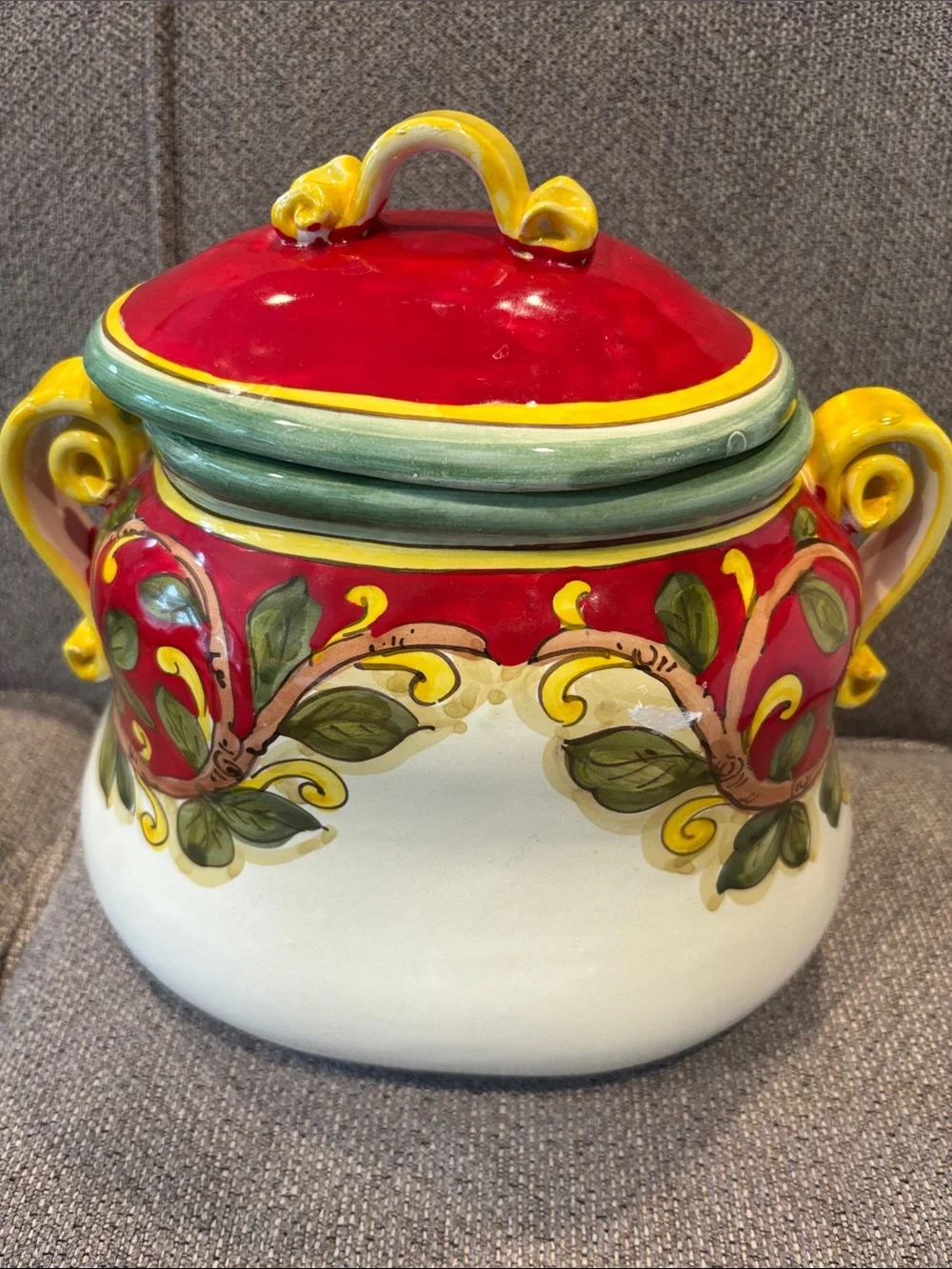Hand-Painted Fruit Ceramic Canister - Red, Yellow, Green